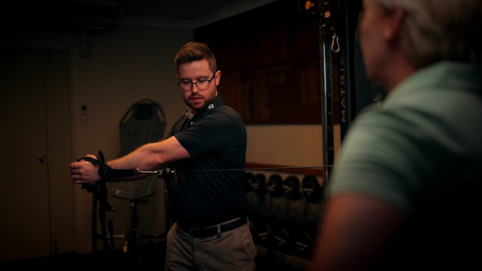 Cable rotation exercise for golf